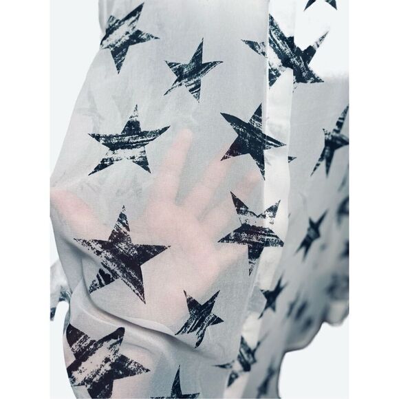 Lane Bryant Women's White Blue Star Print Button-Down Sheer Blouse Size 22/24 - Picture 2 of 5